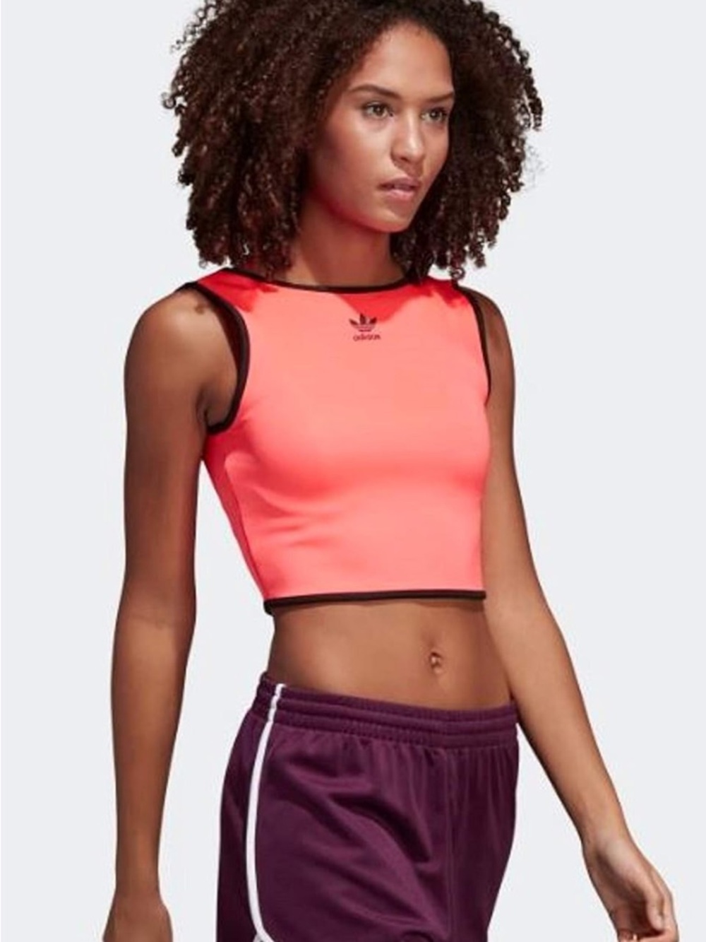 adidas Originals Sz S Women's AA-42 Orange Neon Fitted Cropped Retro Sporty Tank